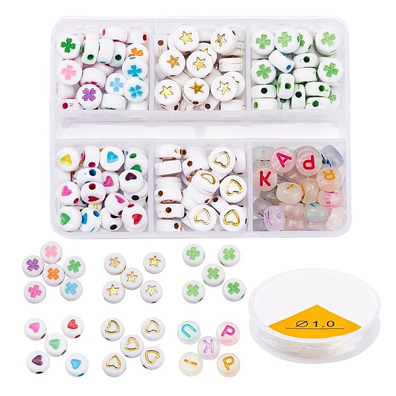 DIY-Schmuck machen Kits, einschließlich flacher runder opaker & leuchtender & plattierter Acrylperlen und Kristallfaden