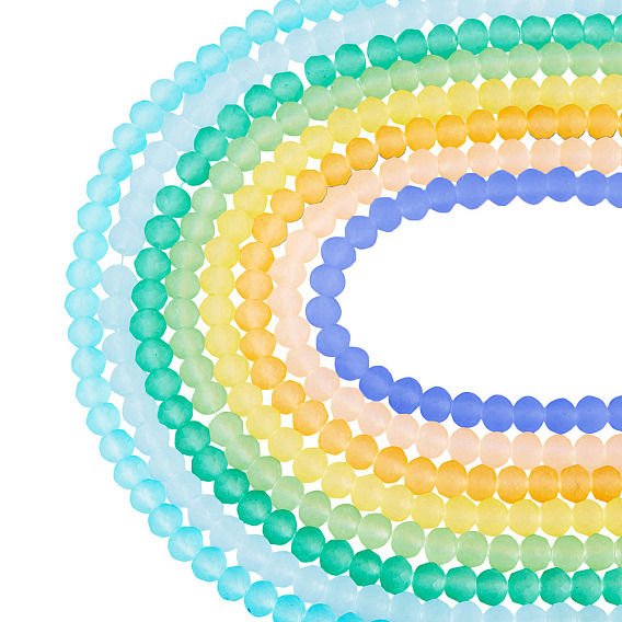 8Strands 8 Colors Baking Paint Frosted Glass Bead Strands, Rondelle, Faceted(32 Faceted)