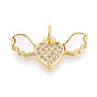 Латунные микропаве прозрачные подвески с фианитом, без кадмия и без свинца, с оболочкой, Сердце и крыло, с целью перехода в кольце
