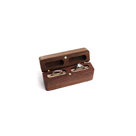 Cajas de almacenamiento de anillos de pareja de madera, con tapa magnética y terciopelo en el interior, Rectángulo
