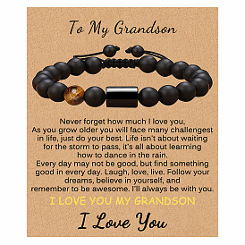 Engraved Matte Stone Bracelet for Grandson - Heartfelt Gift from Grandfather