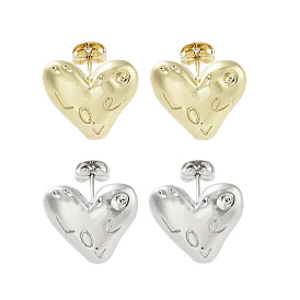 Heart with Word Love Brass Stud Earrings, Long-Lasting Plated, Lead Free & Cadmium Free