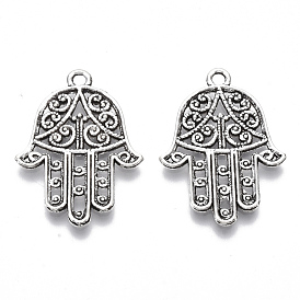 Pendentifs en alliage de style tibétain, sans cadmium et sans plomb, résultats de menuisier en filigrane, hamsa main / main de fatima / main de miriam