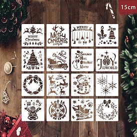 16Pcs 16 Styles Plastic Drawing Painting Stencils Templates, Square, Christmas Theme Pattern