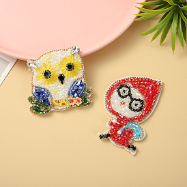 Hand-beaded embroidery chapter cute cartoon red headscarf little girl owl clothes decoration patch stickers