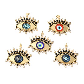 Rack Plating Brass Cubic Zirconia Pendants, with Glass, Lead Free & Cadmium Free, Long-Lasting Plated, with Jump Ring, Evil Eye