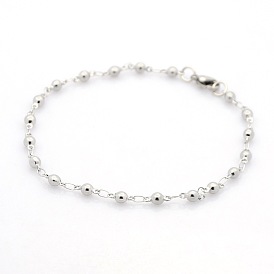 Повседневный стиль 304 шариком из нержавеющей стали звено цепи браслеты, с карабин-лобстерами , 8-5/8 дюйм (220 мм), 3 мм