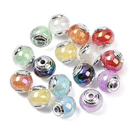 Прозрачный бисер cmолой, рондель, с блестящей пудрой и фурнитурой из пластика CCB