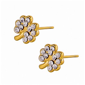 304 из нержавеющей стали серьги, клевер, со стразами, ионное покрытие (ip)