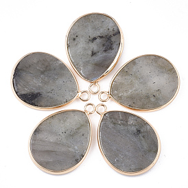 Gemstones Pendants, with Brass Findings, Drop, Golden