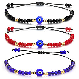 Adjustable Glass Evil Eye Brided Bead Bracelet