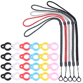 5Stück 5Farben Polyester-Halsband, Anti-Verlust-Vape-Pen-Lanyard-Gurt, mit Kunststoffstopfen, Silikonringe und 36Stück 6Farben Silikonanhänger