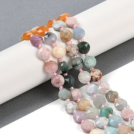 Natural Mixed Gemstone Beads Strands, Faceted Pentagonal Cut, Flat Round, with Seed Beads