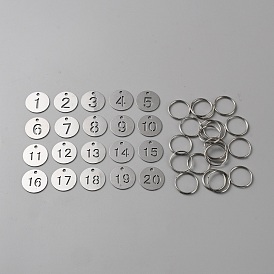 201 etiquetas colgantes de identificación de marcado numerado de acero inoxidable, etiquetas de equipaje, etiqueta de identificación, marcadores de números, con anillos de claves de hierro, redondo plano con número hueco