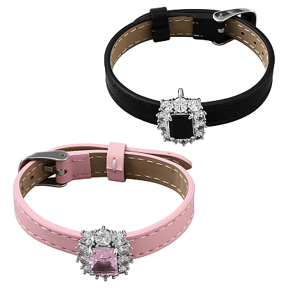 2 шт. 2 цвета регулируемые браслеты из искусственной кожи с кубическими цирконами для женщин, квадратный, с латунной фурнитурой 