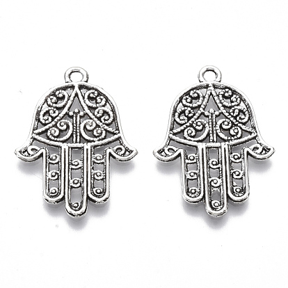 Pendentifs en alliage de style tibétain, sans cadmium et sans plomb, résultats de menuisier en filigrane, hamsa main / main de fatima / main de miriam