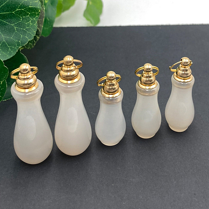 Natural Agate Perfume Bottle Pendants, with Golden Tone Metal Covers, Vase Shape