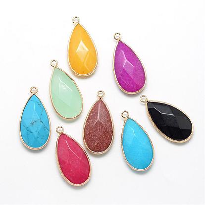 Gemstone Pendants, with Brass Findings, Faceted, Drop