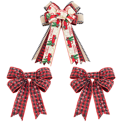3Pcs 2 Style Ployester Bowknot Display Decoration, with Twist Tie, for Christmas