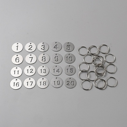 201 etiquetas colgantes de identificación de marcado numerado de acero inoxidable, etiquetas de equipaje, etiqueta de identificación, marcadores de números, con anillos de claves de hierro, redondo plano con número hueco