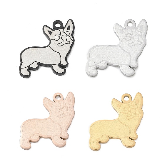 304 colgantes de acero inoxidable, encantos de perro Corgi, Pulido