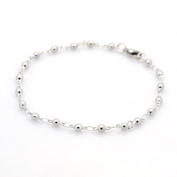 Повседневный стиль 304 шариком из нержавеющей стали звено цепи браслеты, с карабин-лобстерами , 8-5/8 дюйм (220 мм), 3 мм