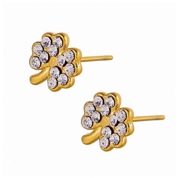 304 из нержавеющей стали серьги, клевер, со стразами, ионное покрытие (ip)