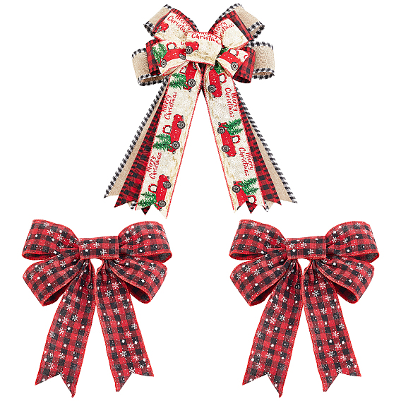 3Pcs 2 Style Ployester Bowknot Display Decoration, with Twist Tie, for Christmas