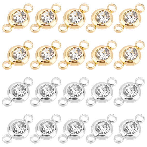 20 шт. 2 цвета 304 подвески-коннекторы из нержавеющей стали со стразами, плоско-круглые