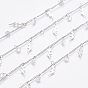 Brass Curb Chains, with Spool, Lightning Brass Charms & Diamond Shape Cubic Zirconia Charms, Long-Lasting Plated, Soldered, Clear