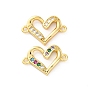 Шармы-соединители из латуни с микропаве из кубического циркония, без кадмия и без свинца, сердце, реальный 16 k позолоченный