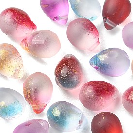 20Pcs 5 Colors Two Tone Transparent Spray Painted Glass Charms, with Gold Foil, Frosted Teardrop Charms