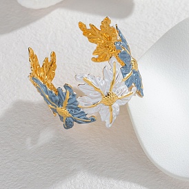 304 эмалированные браслеты-манжеты из нержавеющей стали для женщин, цветок