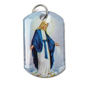 Colgantes rectangulares de resina epoxi, Dijes religiosos con anillas de aluminio chapadas en platino.