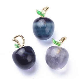 Carved Natural Fluorite Enamel Pendants, with Findings and Enamel, Apple