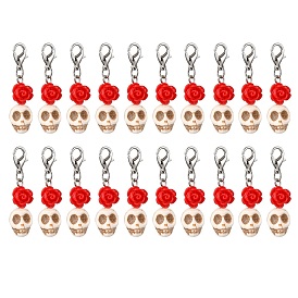 Подвеска в виде черепа из искусственной бирюзы и смоляной розы, Сплав с застежками когтя омара