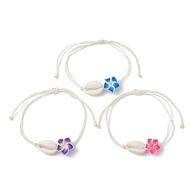 Bracelet à maillons en coquillage naturel et argile polymère 3d fleur, bracelet réglable tressé