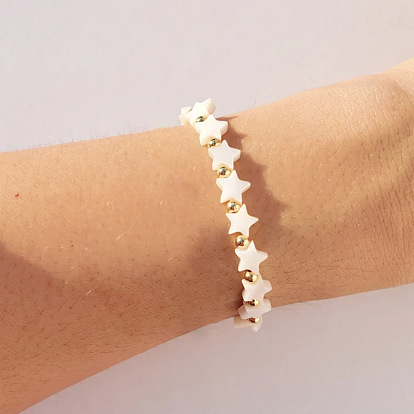 Минималистичные браслеты из натуральных ракушек и латунных бусин., украшения в виде звездочек для женщин