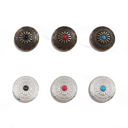 Кнопки сплава тибетский стиль, с имитацией синтетической бирюзы и железным винтом, цветок
