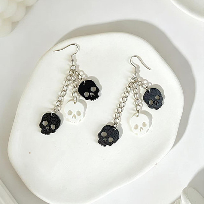 Halloween Alloy & Acrylic Dangle Earrings for Women, Platinum