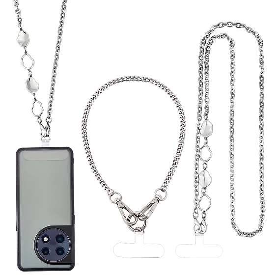 Прямоугольный нашивка на ремешок мобильного телефона из ТПУ, с цепочками для сумок из нержавеющей стали с кольцами, цепочки для телефонных ремешков из железа