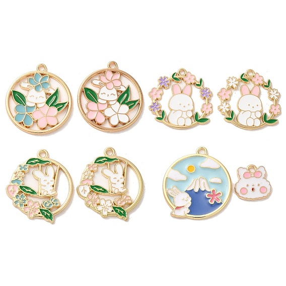 Подвески из эмали и сплава, золотые, плоская круглая с подвеской в виде кролика