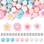 53Pcs 7 Styles Silicone Focal Beads, Flower, with 30Pcs Brass Rhinestone Spacer Beads