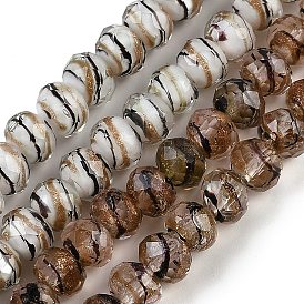 Handmade Gold Sand Lampwork Beads Strands, Faceted, Rondelle