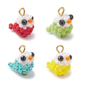 Подвески-птицы из стеклянных бусин, с бусинами из натуральной черной шпинели, стеклянным жемчугом и золотистой железной петлей