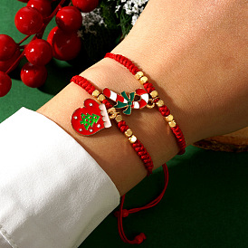 Christmas Theme Adjustable Glass Braided Bead Bracelets, Alloy Enamel Charm Bracelets for Women