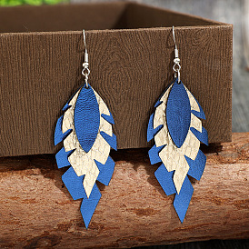 Boucles d'oreilles pendantes en alliage de zinc et simili cuir, feuille