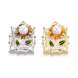 Стойки обшивки сплава эмали подвески, прямоугольник и цветок, с ABS имитации жемчуга