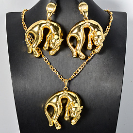 Комплекты из латунных серег-гвоздиков и ожерелий с подвесками для женщин, леопард