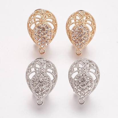 Alloy Rhinestone Stud Earring Findings, with Loop, Hollow Teardrop